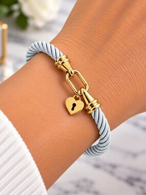 Stainless Steel White  & Gold Tone Twisted Rope Bracelet